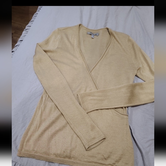 Tex by Max Azria women size Med. FINE knit, wool blend,  faux wrap sweater - Picture 2 of 10